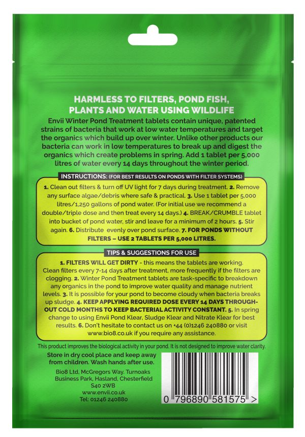 rear view of Envii Winter Pond Treatment packet